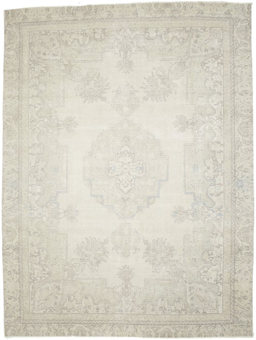 Muted Beige Antique Floral 8X11 Distressed Vintage Oriental Rug