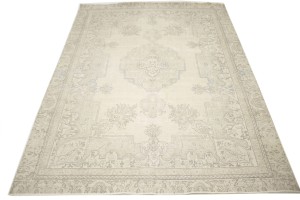 Muted Beige Antique Floral 8X11 Distressed Vintage Oriental Rug