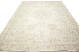Muted Beige Antique Floral 8X11 Distressed Vintage Oriental Rug