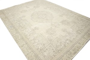 Muted Beige Antique Floral 8X11 Distressed Vintage Oriental Rug