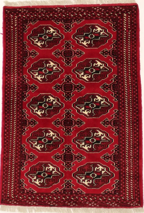 Scarlet Red Tribal 3X5 Turkoman Ghoochan Persian Rug