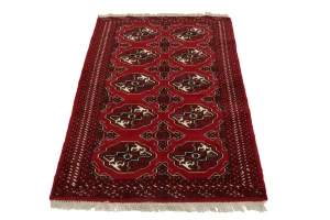 Scarlet Red Tribal 3X5 Turkoman Ghoochan Persian Rug