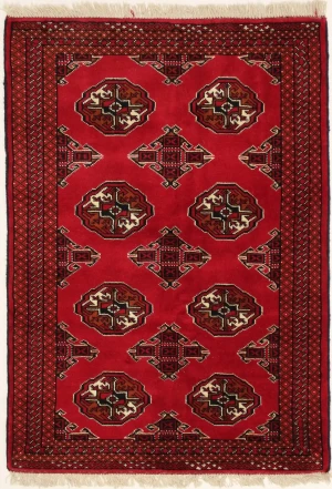 Scarlet Red Tribal 3X5 Turkoman Ghoochan Persian Rug