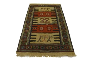 Pictorial Flat Weave 3X6 Sumak Herati Oriental Rug