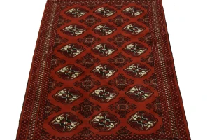 Scarlet Red Tribal 4X6 Turkoman Persian Rug