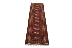 Red Tribal 3X10 Turkoman Persian Runner Rug