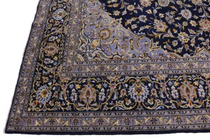 Vintage Dark Navy Traditional 10X13 Kashan Persian Rug