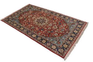 Vintage Scarlet Red Traditional 3'6X6'2 Isfahan Persian Rug