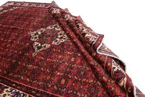 Vintage Red Tribal 7X11 Hossainabad Persian Rug