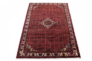 Vintage Red Tribal 7X11 Hossainabad Persian Rug