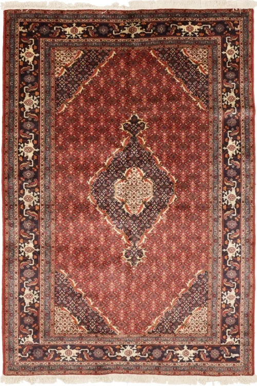 Vintage Orange-red Geometric 7X10 Ardabil Persian Rug