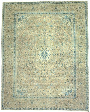 Antique Muted Tan Floral 10X13 Distressed Vintage Oriental Rug