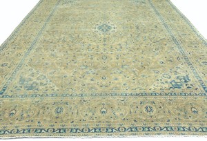 Antique Muted Tan Floral 10X13 Distressed Vintage Oriental Rug