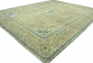 Antique Muted Tan Floral 10X13 Distressed Vintage Oriental Rug