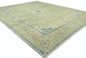 Antique Muted Tan Floral 10X13 Distressed Vintage Oriental Rug