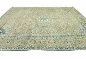 Antique Muted Tan Floral 10X13 Distressed Vintage Oriental Rug