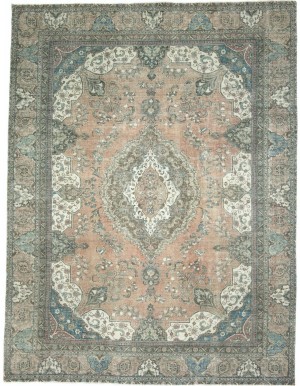 Antique Muted Rust Floral 10'4X13'6 Distressed Vintage Oriental Rug