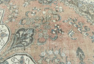 Antique Muted Rust Floral 10'4X13'6 Distressed Vintage Oriental Rug
