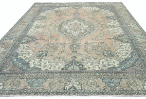 Antique Muted Rust Floral 10'4X13'6 Distressed Vintage Oriental Rug