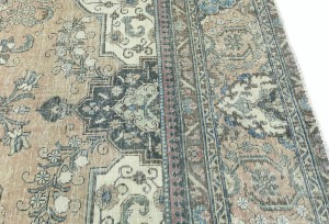 Antique Muted Rust Floral 10'4X13'6 Distressed Vintage Oriental Rug