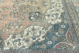 Antique Muted Rust Floral 10'4X13'6 Distressed Vintage Oriental Rug