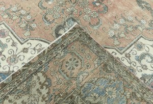 Antique Muted Rust Floral 10'4X13'6 Distressed Vintage Oriental Rug