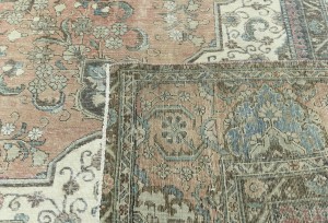 Antique Muted Rust Floral 10'4X13'6 Distressed Vintage Oriental Rug