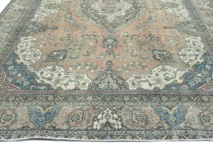 Antique Muted Rust Floral 10'4X13'6 Distressed Vintage Oriental Rug