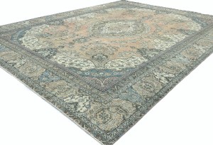 Antique Muted Rust Floral 10'4X13'6 Distressed Vintage Oriental Rug