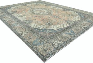Antique Muted Rust Floral 10'4X13'6 Distressed Vintage Oriental Rug
