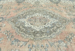 Antique Muted Rust Floral 10'4X13'6 Distressed Vintage Oriental Rug