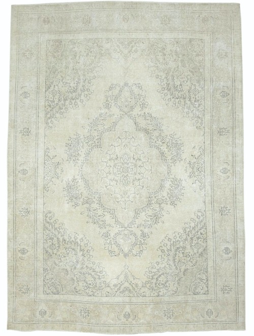 Antique Muted Cream Floral 9X13 Distressed Vintage Oriental Rug