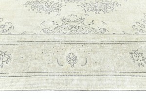 Antique Muted Cream Floral 9X13 Distressed Vintage Oriental Rug