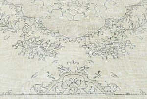 Antique Muted Cream Floral 9X13 Distressed Vintage Oriental Rug