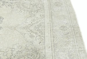 Antique Muted Cream Floral 9X13 Distressed Vintage Oriental Rug