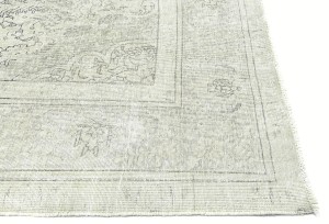 Antique Muted Cream Floral 9X13 Distressed Vintage Oriental Rug