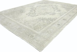 Antique Muted Cream Floral 9X13 Distressed Vintage Oriental Rug
