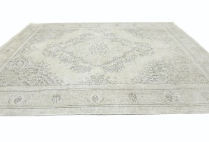 Antique Muted Cream Floral 9X13 Distressed Vintage Oriental Rug