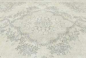 Antique Muted Cream Floral 9X13 Distressed Vintage Oriental Rug