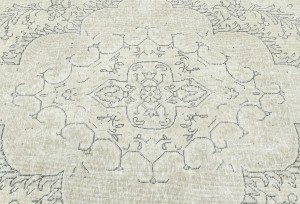 Antique Muted Cream Floral 9X13 Distressed Vintage Oriental Rug