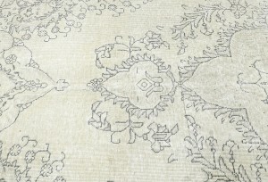Antique Muted Cream Floral 9X13 Distressed Vintage Oriental Rug