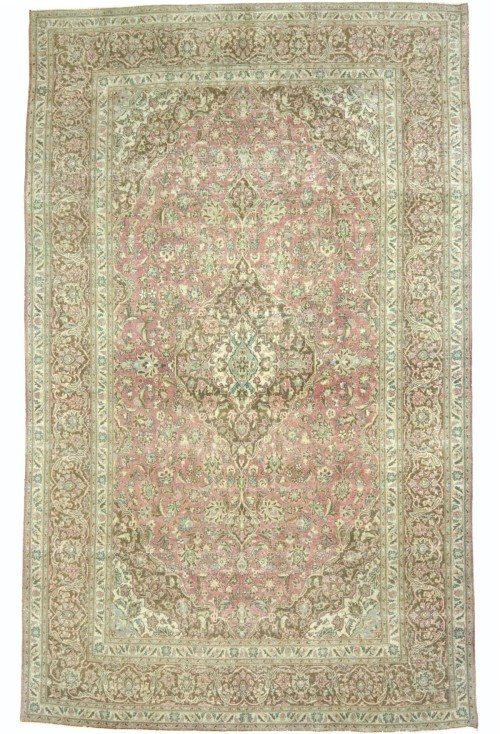 Antique Muted Rose Floral 9'5X15'3 Distressed Vintage Oriental Rug