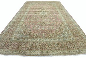 Antique Muted Rose Floral 9'5X15'3 Distressed Vintage Oriental Rug