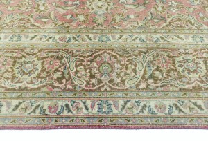 Antique Muted Rose Floral 9'5X15'3 Distressed Vintage Oriental Rug