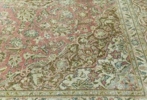 Antique Muted Rose Floral 9'5X15'3 Distressed Vintage Oriental Rug