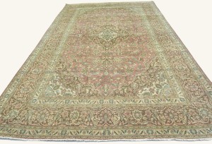Antique Muted Rose Floral 9'5X15'3 Distressed Vintage Oriental Rug