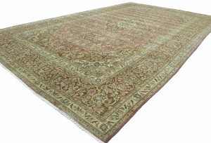 Antique Muted Rose Floral 9'5X15'3 Distressed Vintage Oriental Rug
