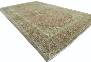 Antique Muted Rose Floral 9'5X15'3 Distressed Vintage Oriental Rug
