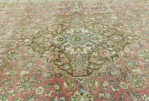 Antique Muted Rose Floral 9'5X15'3 Distressed Vintage Oriental Rug