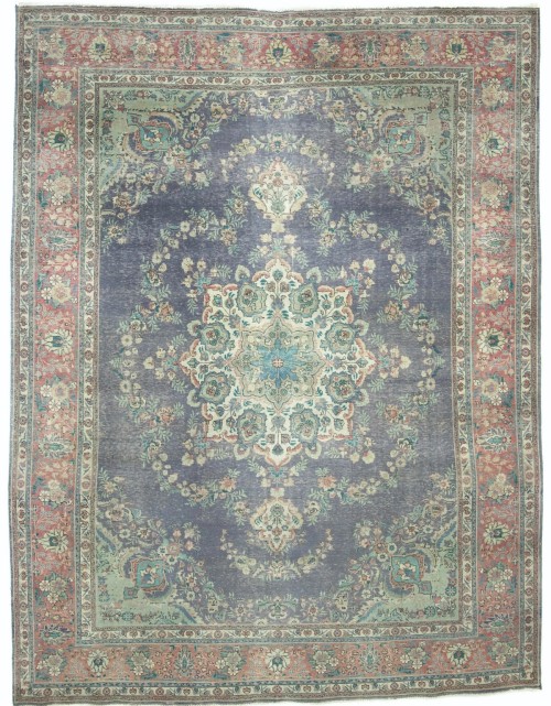 Antique Muted Plum Floral 10X13 Distressed Vintage Oriental Rug